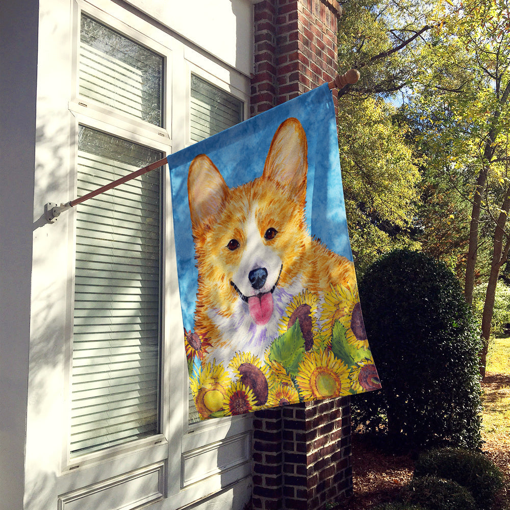 Corgi in Summer Flowers House Flag 28x40 Porch Sleeve Pole Decorative Outside Yard Banner Artwork Wall Hanging, Polyester