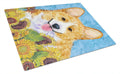 Corgi in Summer Flowers Cutting Board Tempered Glass Kitchen Cutting Surface, Heat Resistant Chopping, Non-Slip Feet, Food Prep & Serving