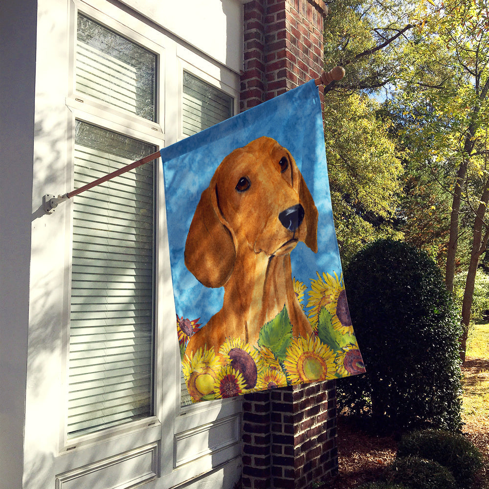 Dachshund in Summer Flowers House Flag 28x40 Porch Sleeve Pole Decorative Outside Yard Banner Artwork Wall Hanging, Polyester