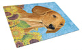 Dachshund in Summer Flowers Cutting Board Tempered Glass Kitchen Cutting Surface, Heat Resistant Chopping, Non-Slip Feet, Food Prep & Serving