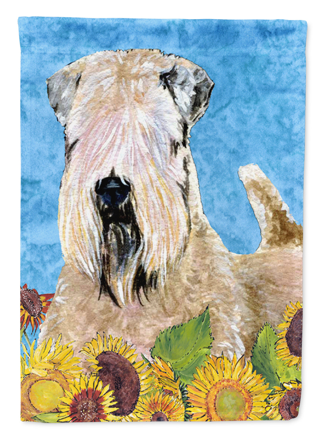 Wheaten Terrier Soft Coated in Summer Flowers House Flag 28x40 Porch Sleeve Pole Decorative Outside Yard Banner Artwork Wall Hanging, Polyester
