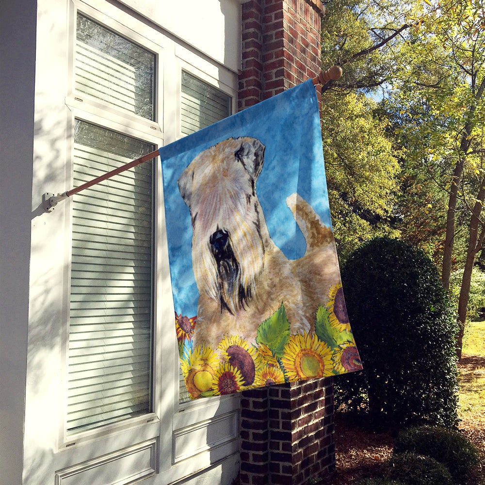 Wheaten Terrier Soft Coated in Summer Flowers House Flag 28x40 Porch Sleeve Pole Decorative Outside Yard Banner Artwork Wall Hanging, Polyester