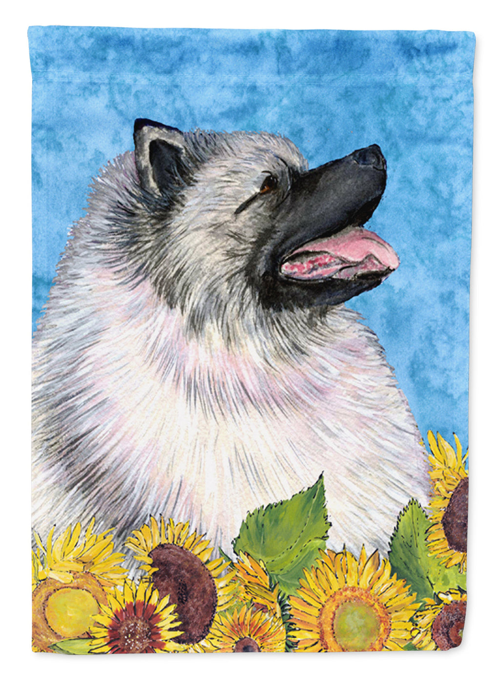 Keeshond in Summer Flowers House Flag 28x40 Porch Sleeve Pole Decorative Outside Yard Banner Artwork Wall Hanging, Polyester