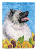 Keeshond in Summer Flowers House Flag 28x40 Porch Sleeve Pole Decorative Outside Yard Banner Artwork Wall Hanging, Polyester