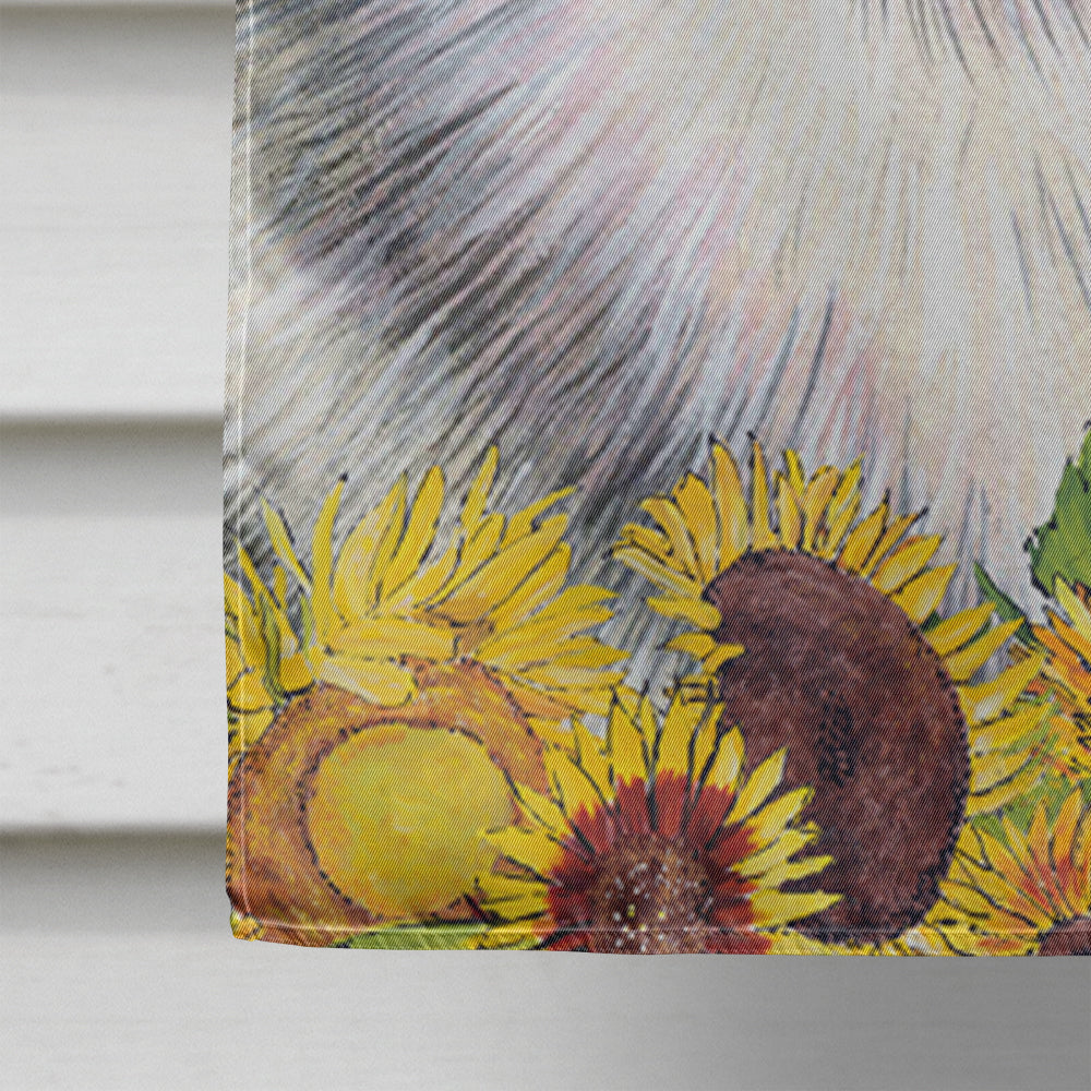 Keeshond in Summer Flowers House Flag 28x40 Porch Sleeve Pole Decorative Outside Yard Banner Artwork Wall Hanging, Polyester