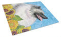 Keeshond in Summer Flowers Cutting Board Tempered Glass Kitchen Cutting Surface, Heat Resistant Chopping, Non-Slip Feet, Food Prep & Serving