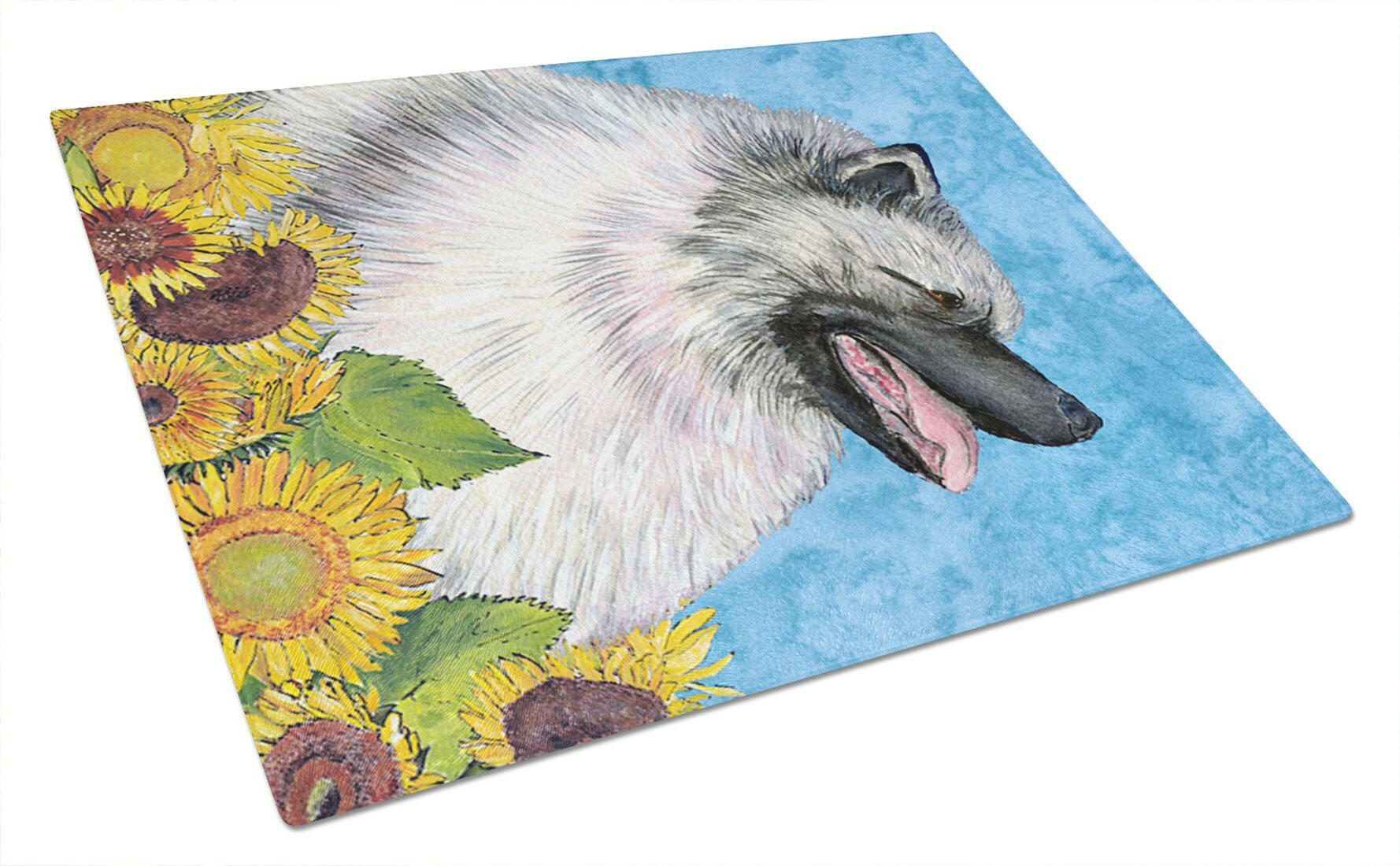 Keeshond in Summer Flowers Cutting Board Tempered Glass Kitchen Cutting Surface, Heat Resistant Chopping, Non-Slip Feet, Food Prep & Serving
