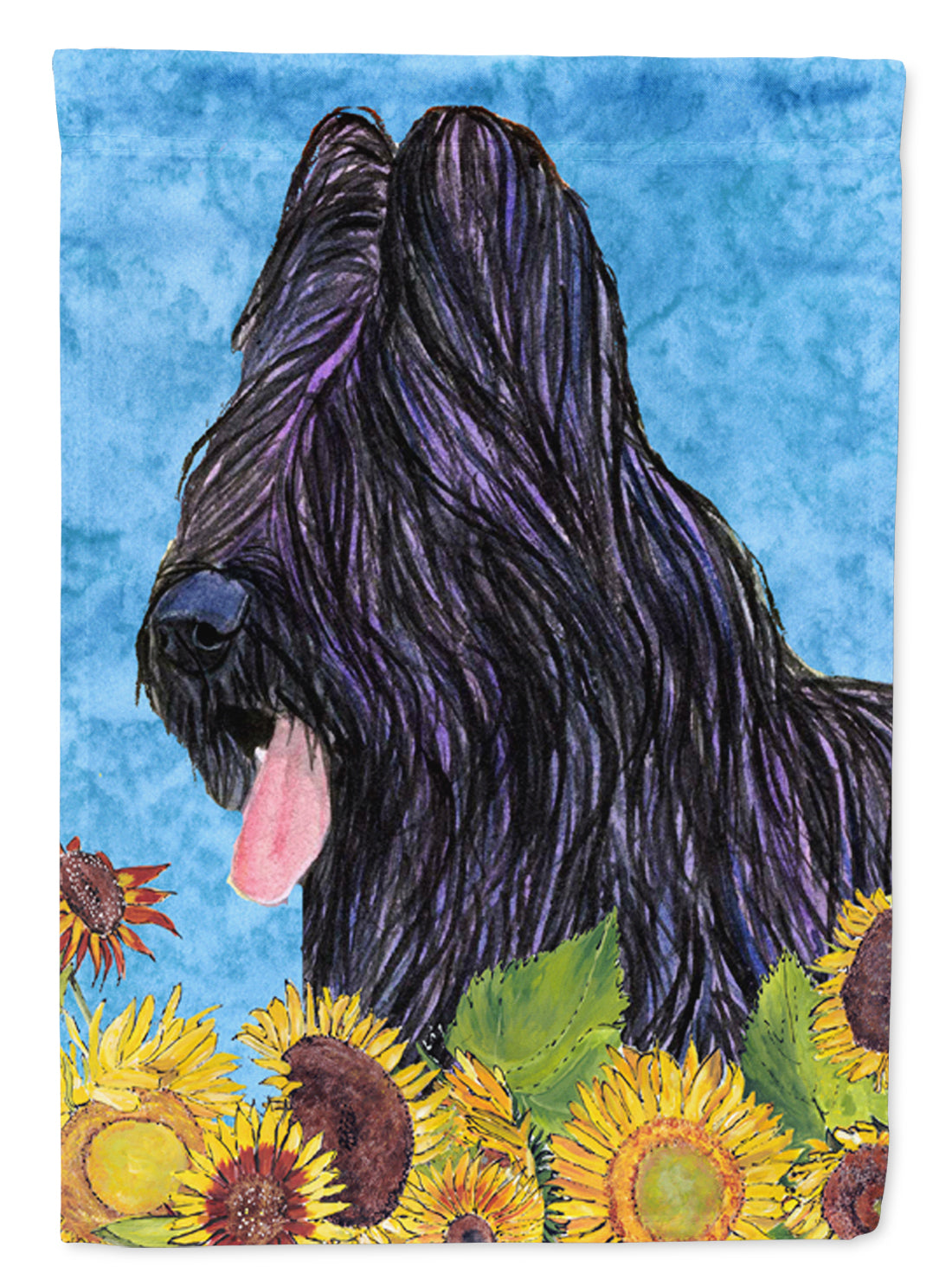 Briard in Summer Flowers House Flag 28x40 Porch Sleeve Pole Decorative Outside Yard Banner Artwork Wall Hanging, Polyester