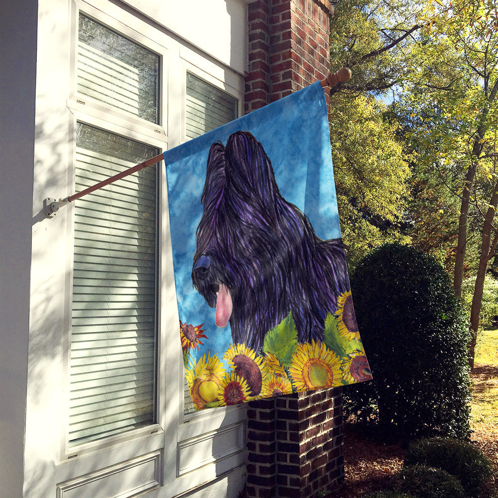 Briard in Summer Flowers House Flag 28x40 Porch Sleeve Pole Decorative Outside Yard Banner Artwork Wall Hanging, Polyester