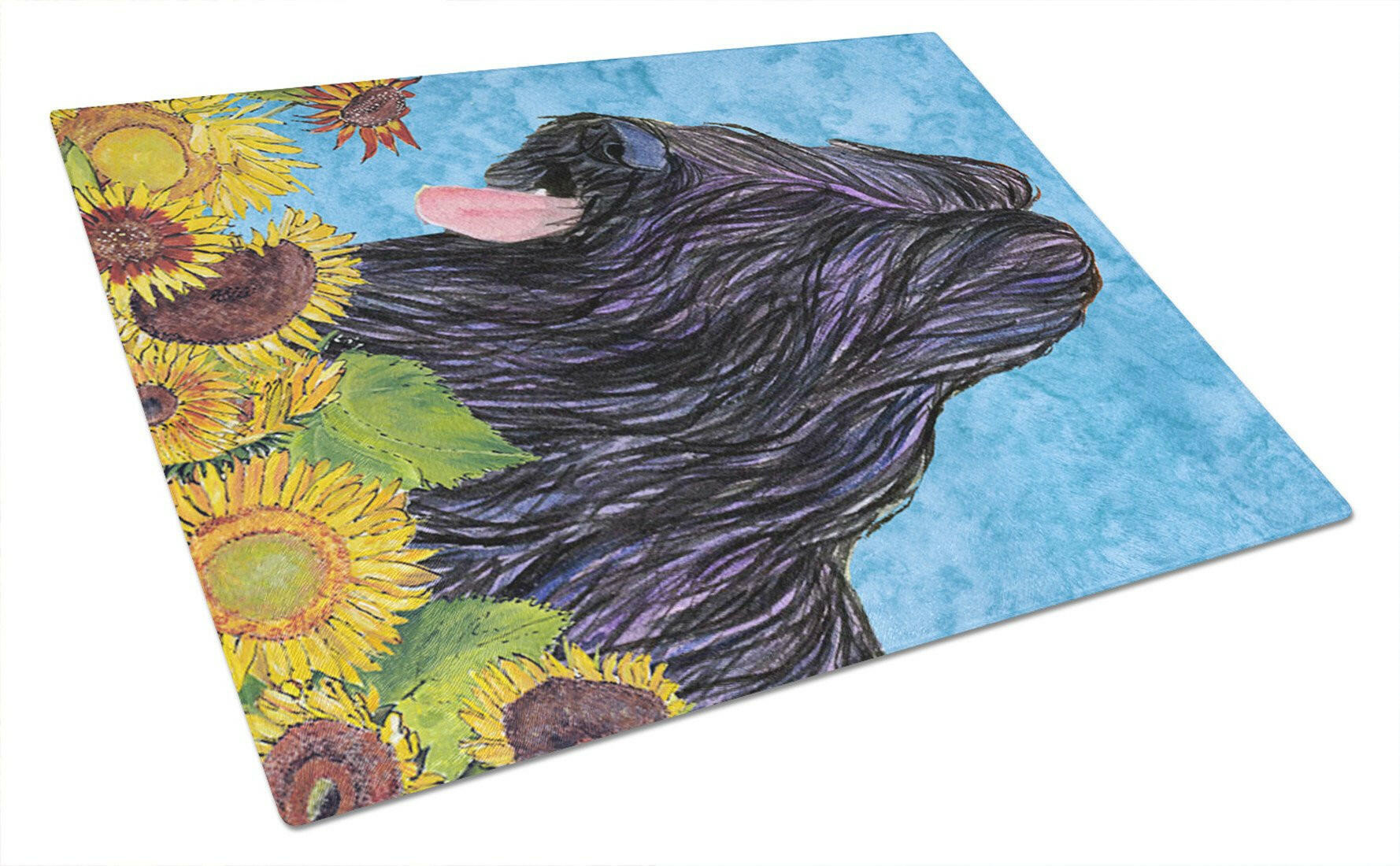 Briard in Summer Flowers Cutting Board Tempered Glass Kitchen Cutting Surface, Heat Resistant Chopping, Non-Slip Feet, Food Prep & Serving