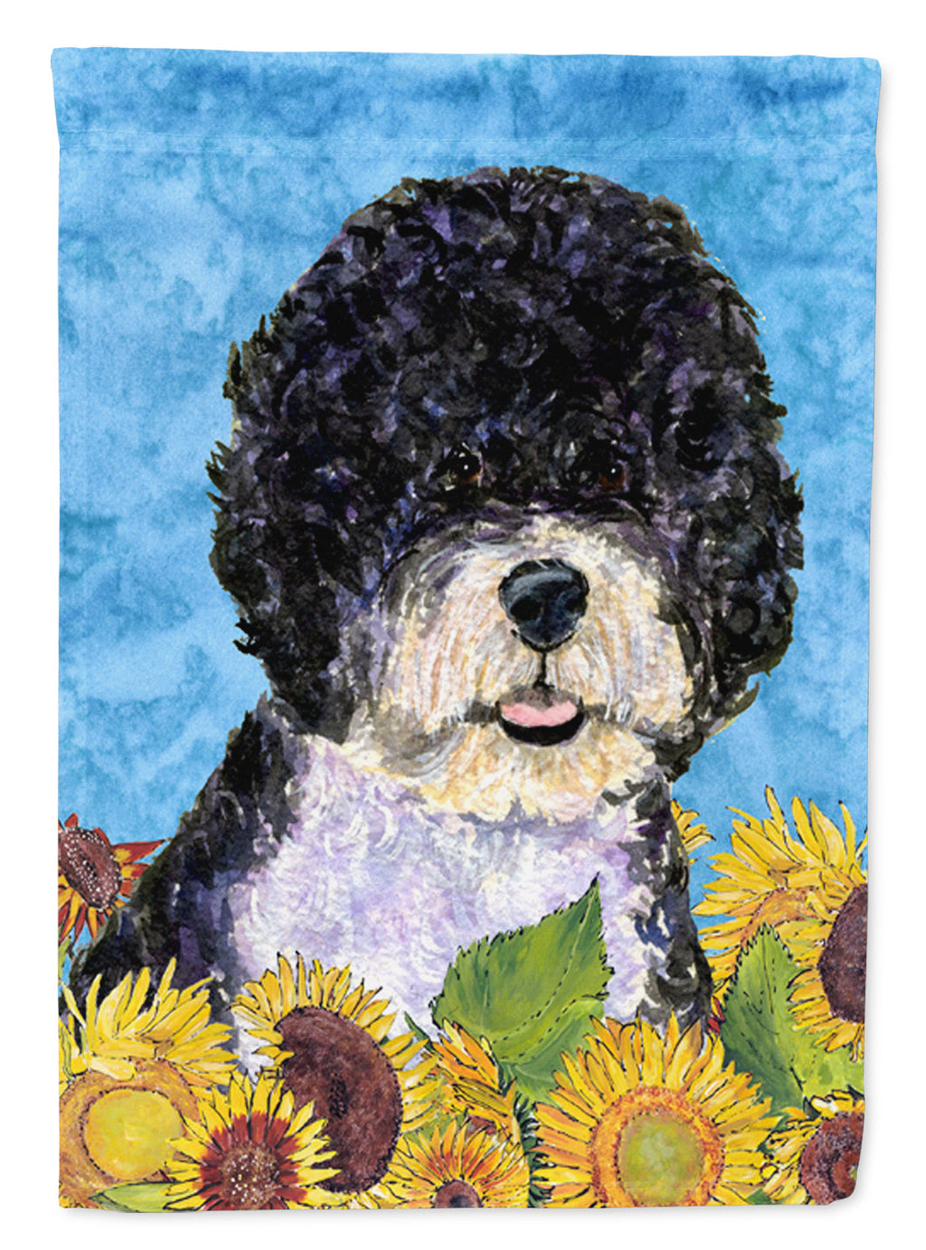 Portuguese Water Dog in Summer Flowers House Flag 28x40 Porch Sleeve Pole Decorative Outside Yard Banner Artwork Wall Hanging, Polyester