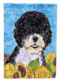 Portuguese Water Dog in Summer Flowers House Flag 28x40 Porch Sleeve Pole Decorative Outside Yard Banner Artwork Wall Hanging, Polyester