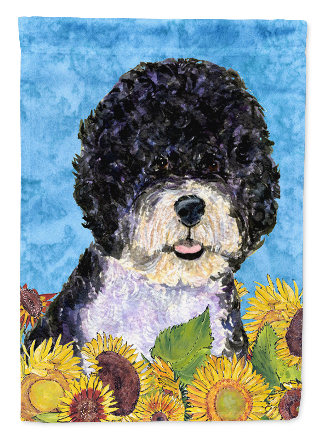 Portuguese Water Dog in Summer Flowers House Flag 28x40 Porch Sleeve Pole Decorative Outside Yard Banner Artwork Wall Hanging, Polyester