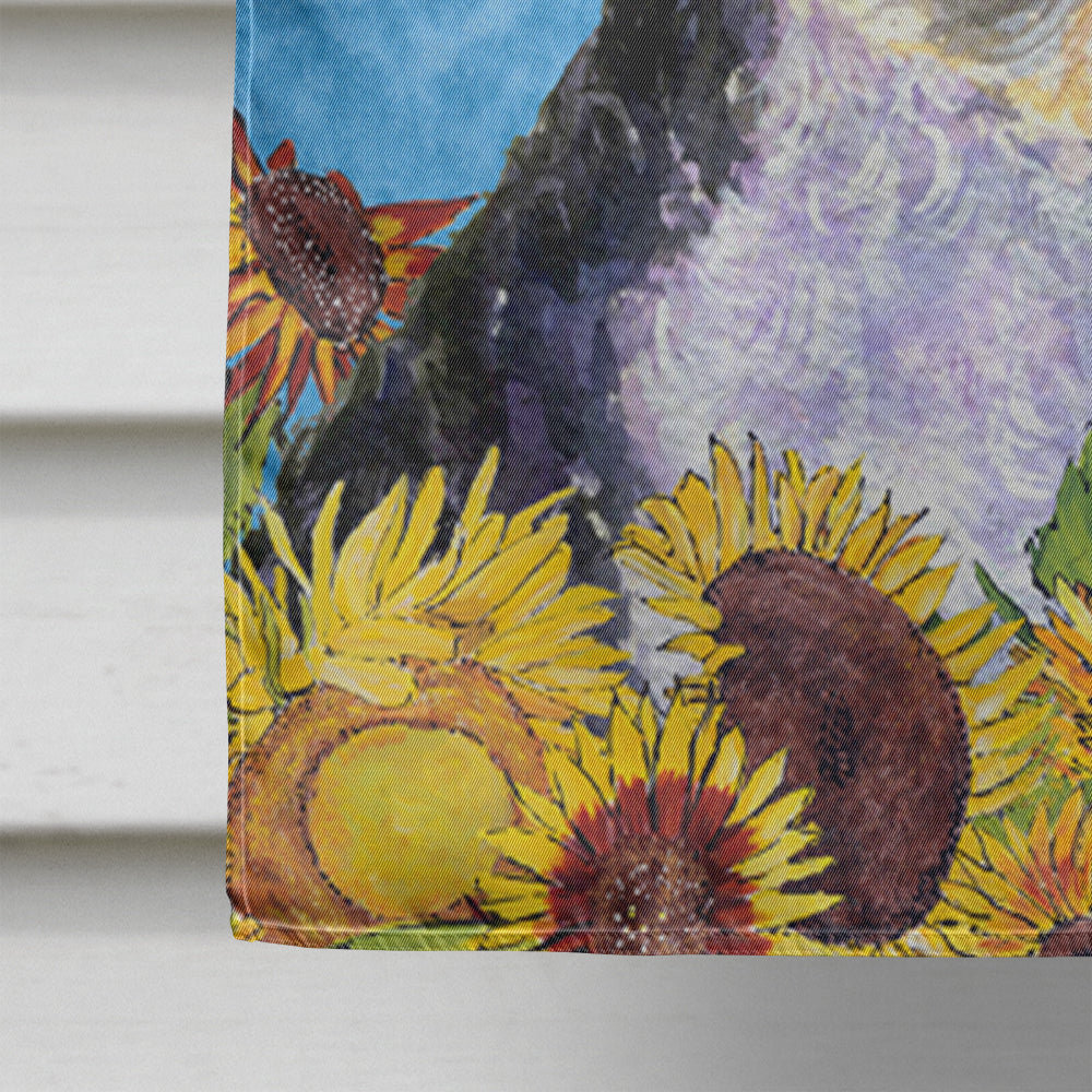 Portuguese Water Dog in Summer Flowers House Flag 28x40 Porch Sleeve Pole Decorative Outside Yard Banner Artwork Wall Hanging, Polyester