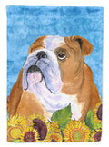 Bulldog English in Summer Flowers House Flag 28x40 Porch Sleeve Pole Decorative Outside Yard Banner Artwork Wall Hanging, Polyester