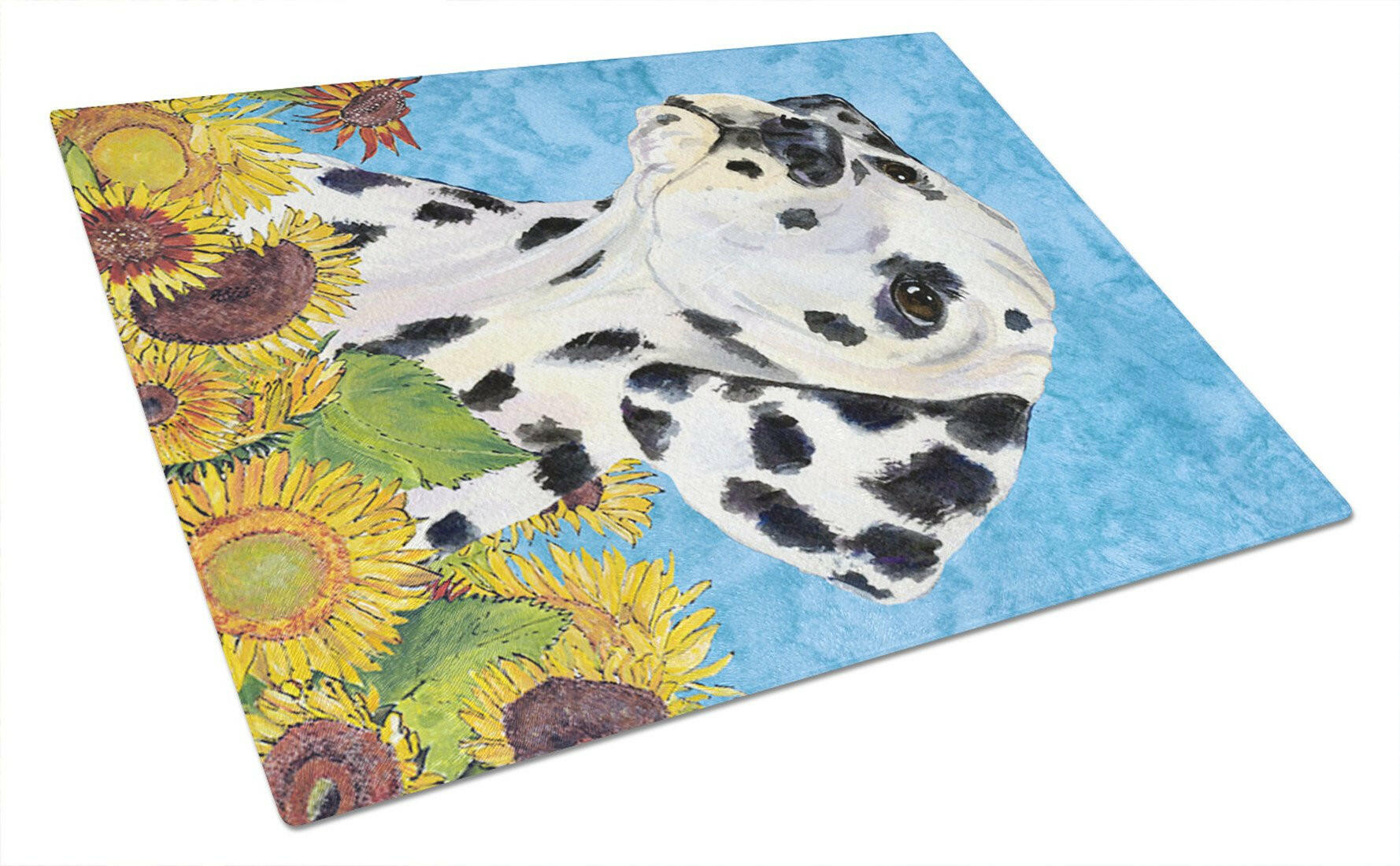 Dalmatian in Summer Flowers Cutting Board Tempered Glass Kitchen Cutting Surface, Heat Resistant Chopping, Non-Slip Feet, Food Prep & Serving
