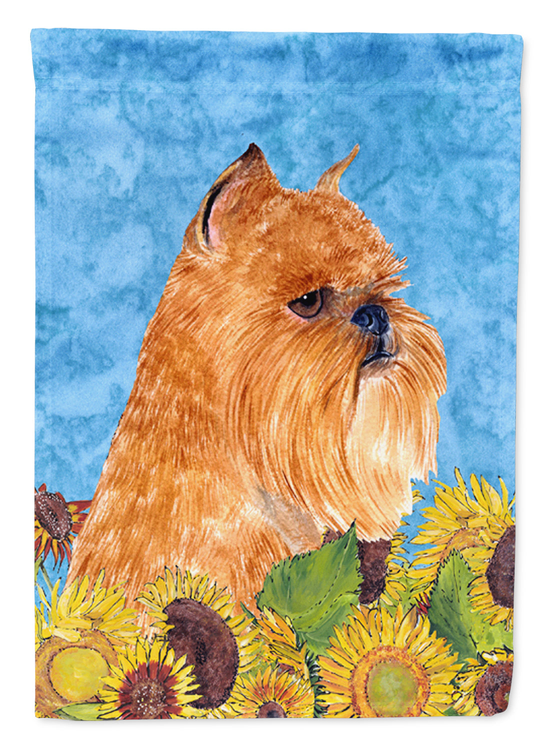 Brussels Griffon in Summer Flowers House Flag 28x40 Porch Sleeve Pole Decorative Outside Yard Banner Artwork Wall Hanging, Polyester