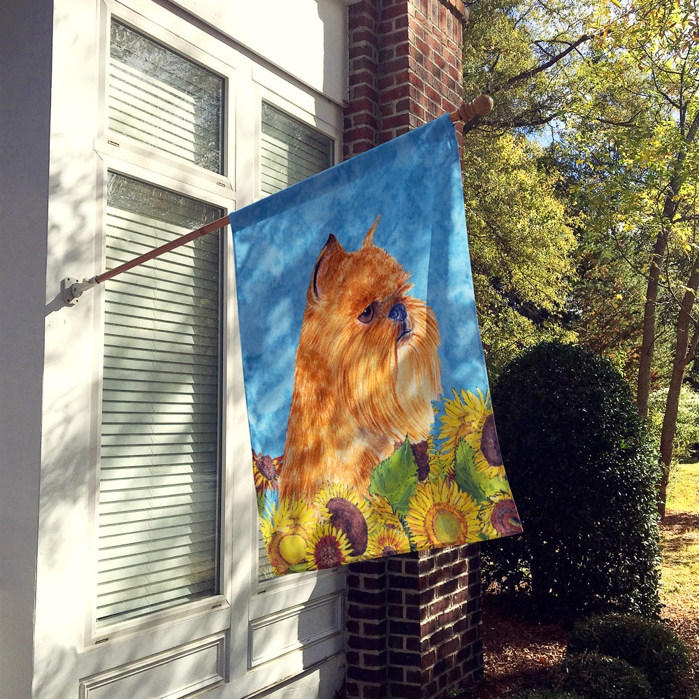 Brussels Griffon in Summer Flowers House Flag 28x40 Porch Sleeve Pole Decorative Outside Yard Banner Artwork Wall Hanging, Polyester