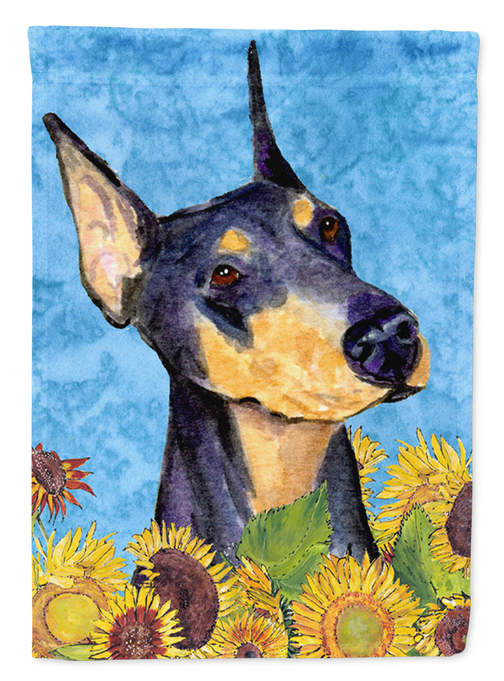 Doberman in Summer Flowers House Flag 28x40 Porch Sleeve Pole Decorative Outside Yard Banner Artwork Wall Hanging, Polyester