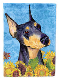 Doberman in Summer Flowers House Flag 28x40 Porch Sleeve Pole Decorative Outside Yard Banner Artwork Wall Hanging, Polyester