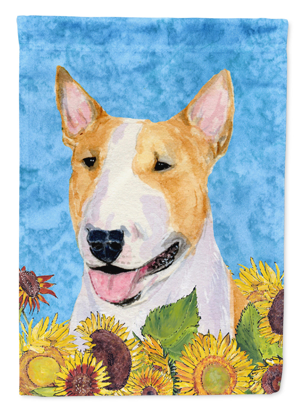 Bull Terrier in Summer Flowers House Flag 28x40 Porch Sleeve Pole Decorative Outside Yard Banner Artwork Wall Hanging, Polyester