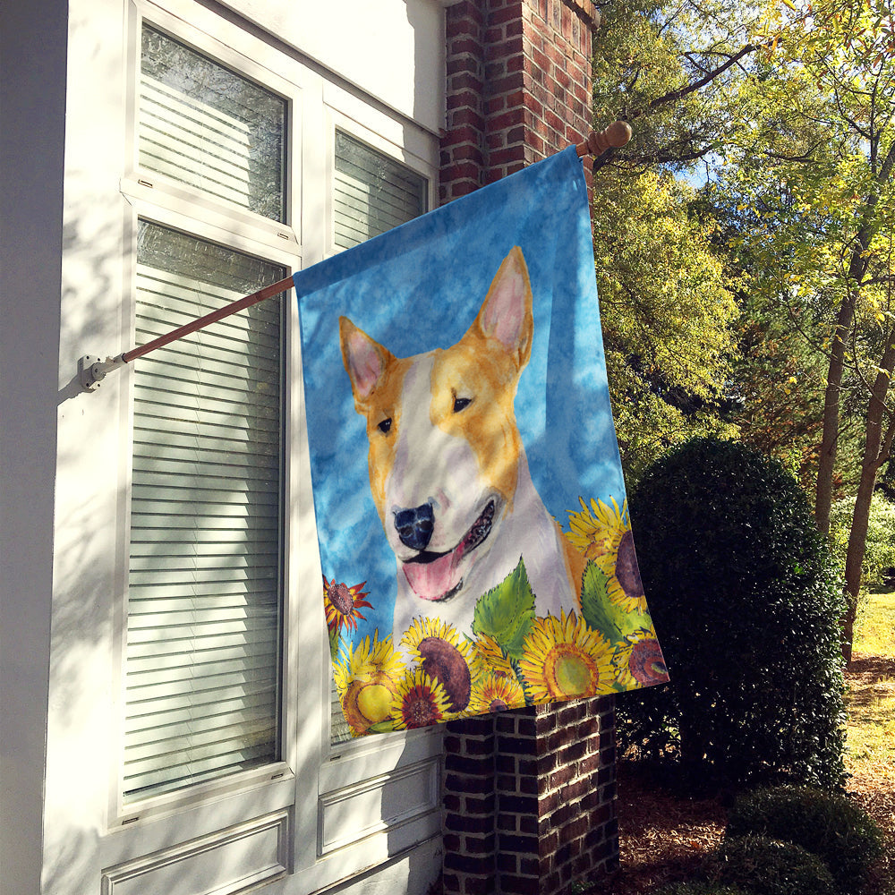 Bull Terrier in Summer Flowers House Flag 28x40 Porch Sleeve Pole Decorative Outside Yard Banner Artwork Wall Hanging, Polyester