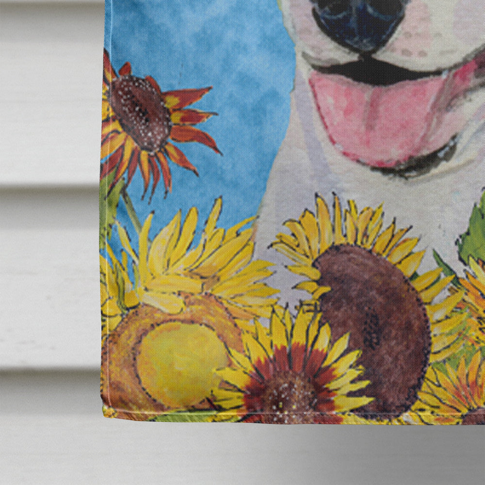 Bull Terrier in Summer Flowers House Flag 28x40 Porch Sleeve Pole Decorative Outside Yard Banner Artwork Wall Hanging, Polyester