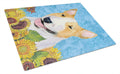 Bull Terrier in Summer Flowers Cutting Board Tempered Glass Kitchen Cutting Surface, Heat Resistant Chopping, Non-Slip Feet, Food Prep & Serving