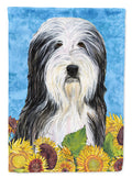 Bearded Collie in Summer Flowers House Flag 28x40 Porch Sleeve Pole Decorative Outside Yard Banner Artwork Wall Hanging, Polyester