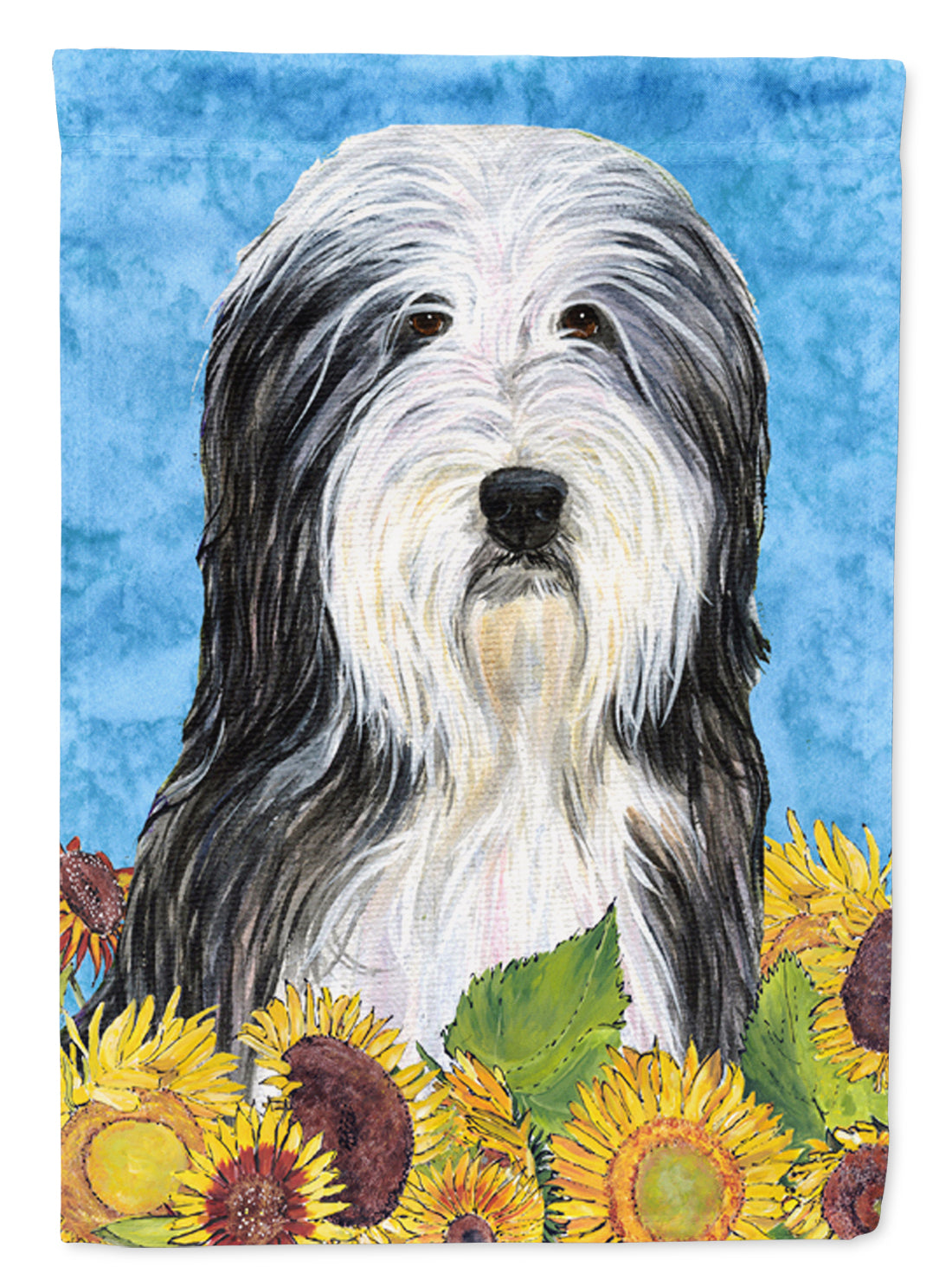 Bearded Collie in Summer Flowers House Flag 28x40 Porch Sleeve Pole Decorative Outside Yard Banner Artwork Wall Hanging, Polyester