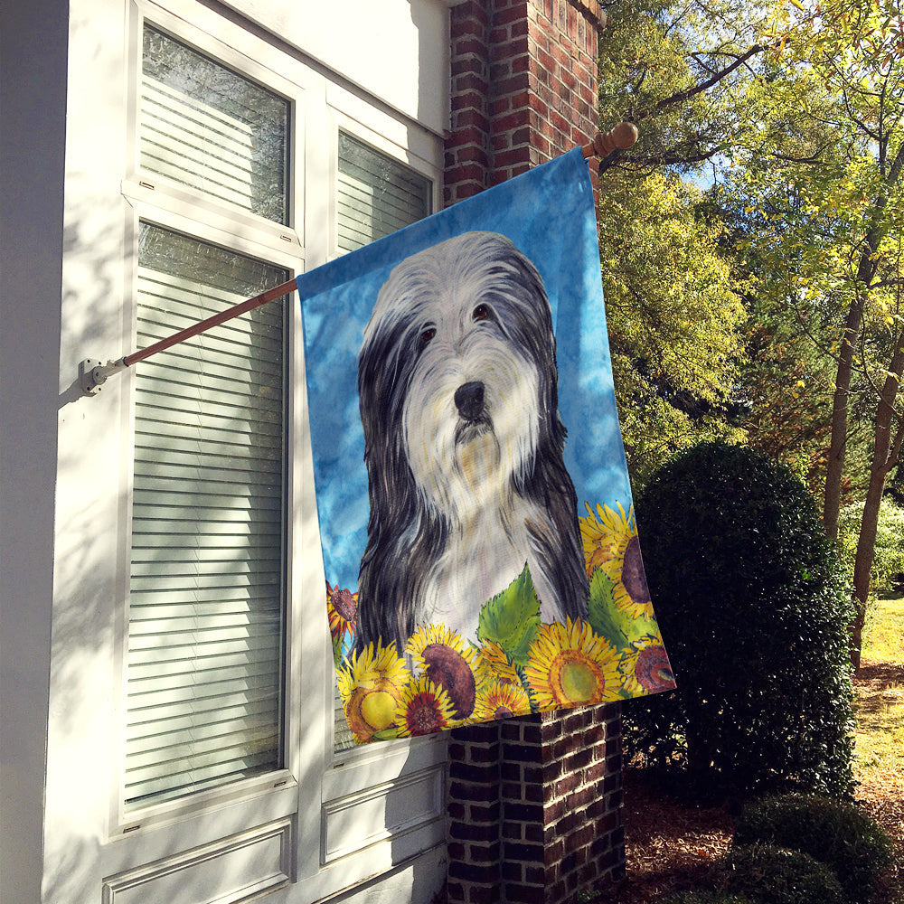 Bearded Collie in Summer Flowers House Flag 28x40 Porch Sleeve Pole Decorative Outside Yard Banner Artwork Wall Hanging, Polyester