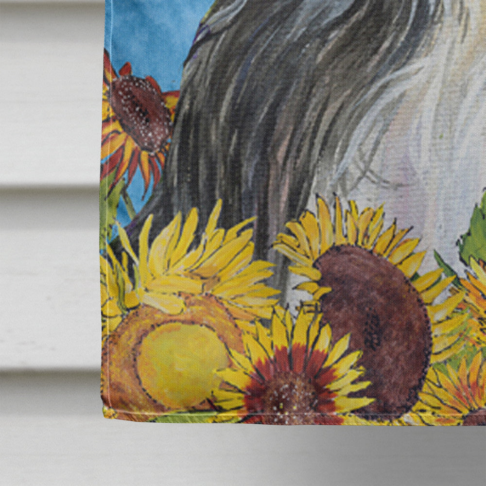 Bearded Collie in Summer Flowers House Flag 28x40 Porch Sleeve Pole Decorative Outside Yard Banner Artwork Wall Hanging, Polyester