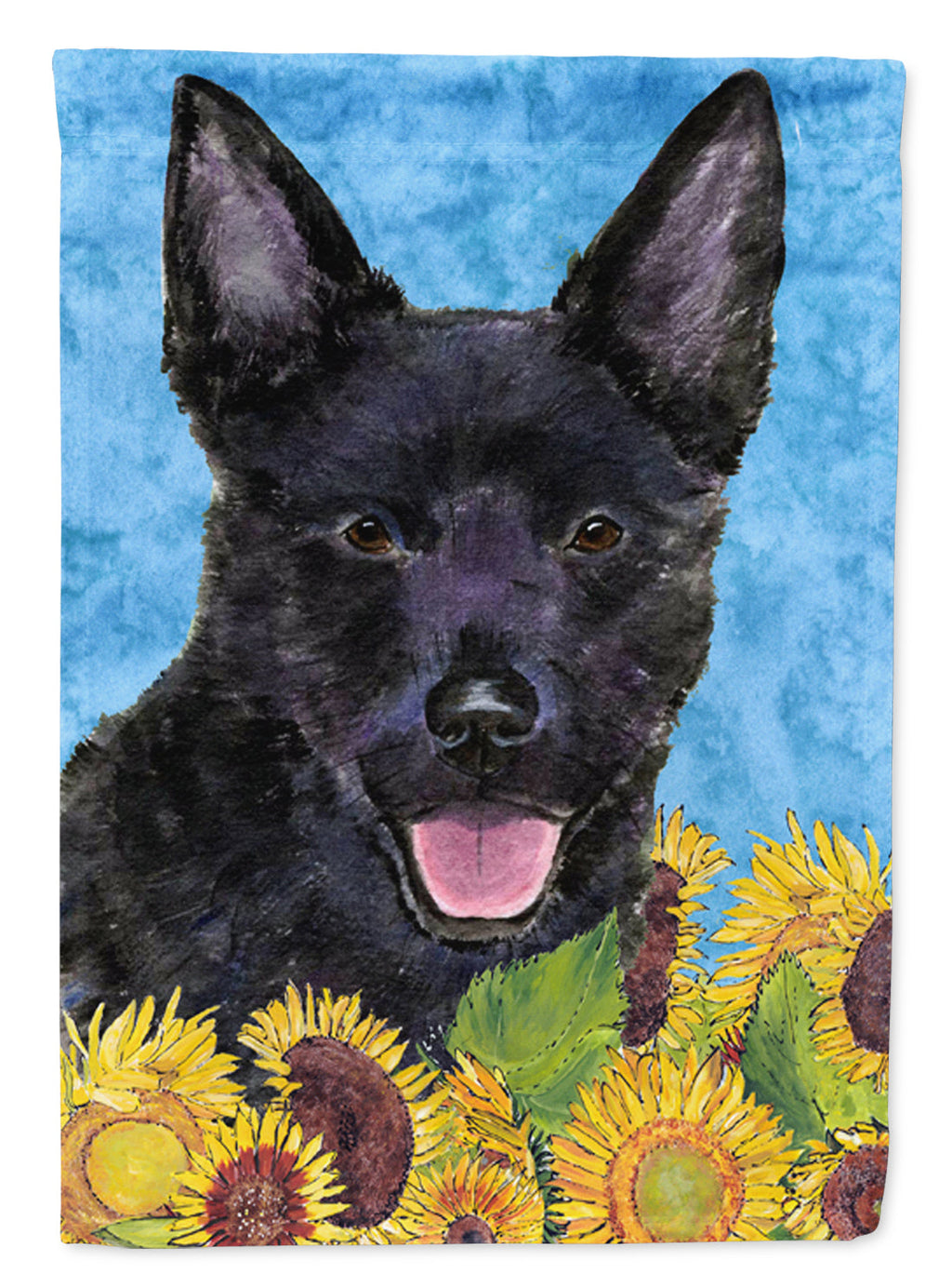 Australian Kelpie in Summer Flowers House Flag 28x40 Porch Sleeve Pole Decorative Outside Yard Banner Artwork Wall Hanging, Polyester