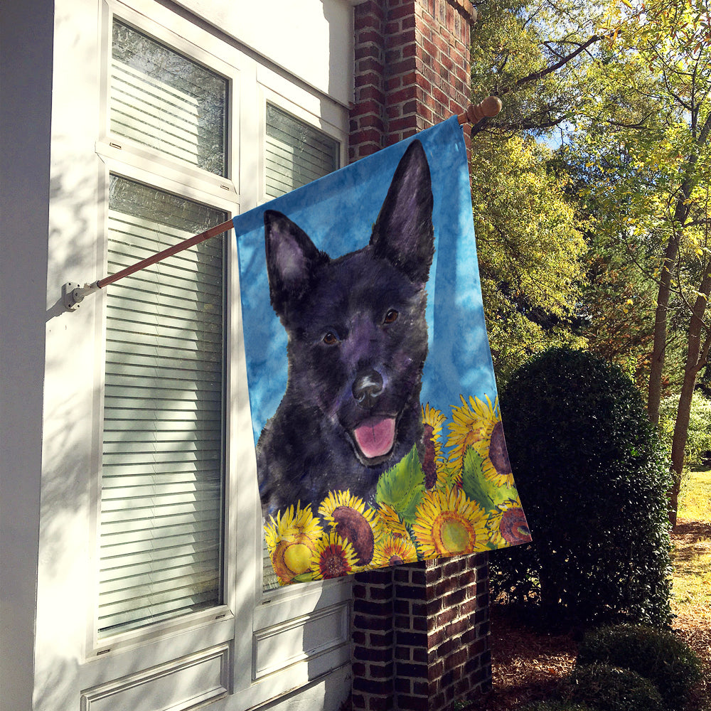 Australian Kelpie in Summer Flowers House Flag 28x40 Porch Sleeve Pole Decorative Outside Yard Banner Artwork Wall Hanging, Polyester