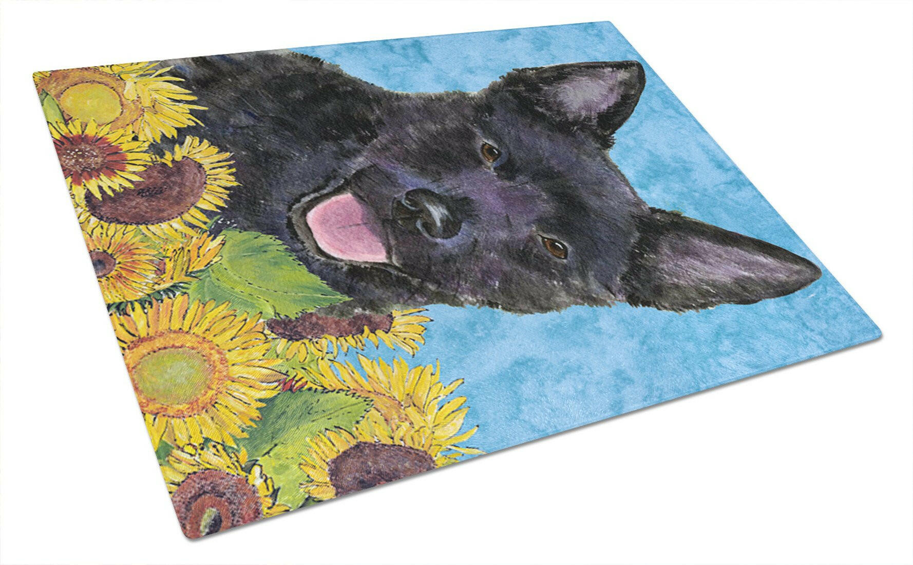 Australian Kelpie in Summer Flowers Cutting Board Tempered Glass Kitchen Cutting Surface, Heat Resistant Chopping, Non-Slip Feet, Food Prep & Serving