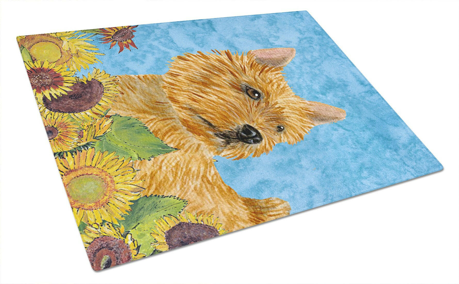 Norwich Terrier in Summer Flowers Cutting Board Tempered Glass Kitchen Cutting Surface, Heat Resistant Chopping, Non-Slip Feet, Food Prep & Serving