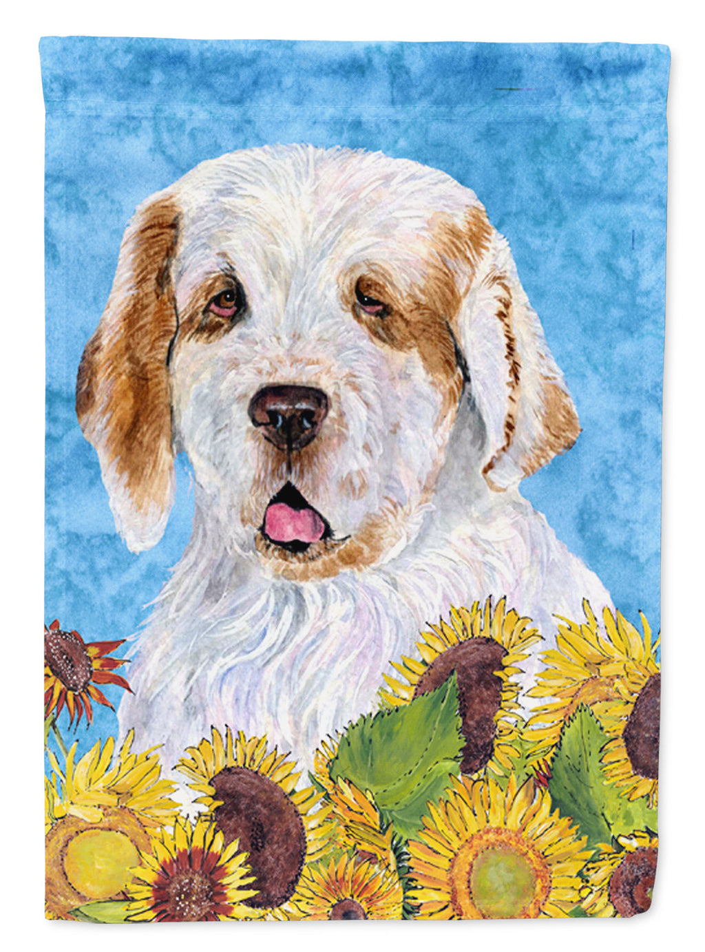 Clumber Spaniel in Summer Flowers House Flag 28x40 Porch Sleeve Pole Decorative Outside Yard Banner Artwork Wall Hanging, Polyester