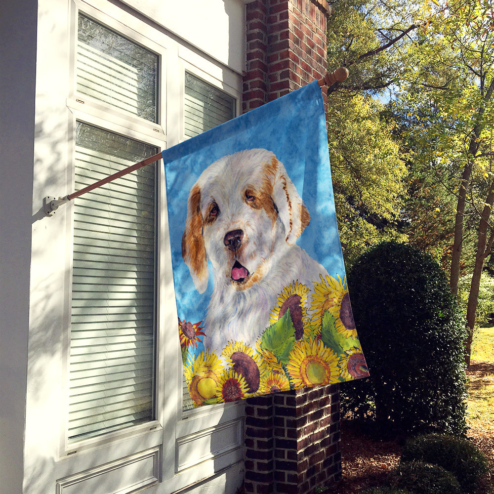 Clumber Spaniel in Summer Flowers House Flag 28x40 Porch Sleeve Pole Decorative Outside Yard Banner Artwork Wall Hanging, Polyester