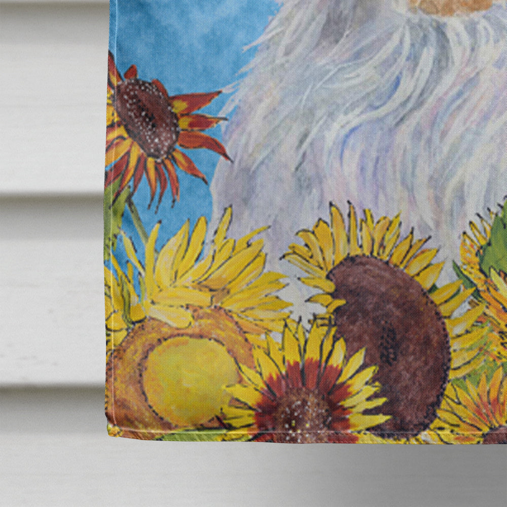 Clumber Spaniel in Summer Flowers House Flag 28x40 Porch Sleeve Pole Decorative Outside Yard Banner Artwork Wall Hanging, Polyester