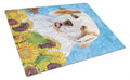 Clumber Spaniel in Summer Flowers Cutting Board Tempered Glass Kitchen Cutting Surface, Heat Resistant Chopping, Non-Slip Feet, Food Prep & Serving