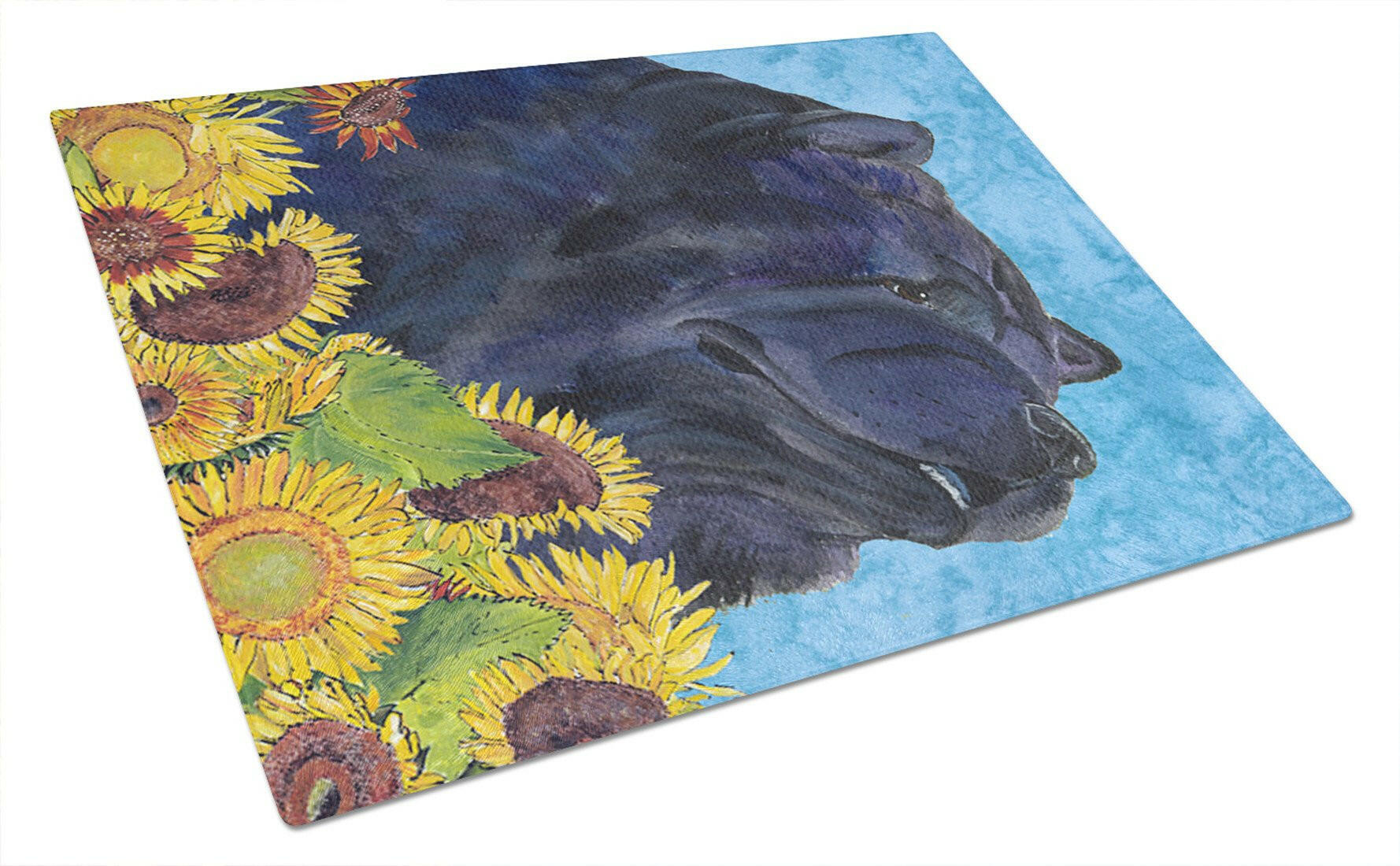 Chow Chow in Summer Flowers Cutting Board Tempered Glass Kitchen Cutting Surface, Heat Resistant Chopping, Non-Slip Feet, Food Prep & Serving