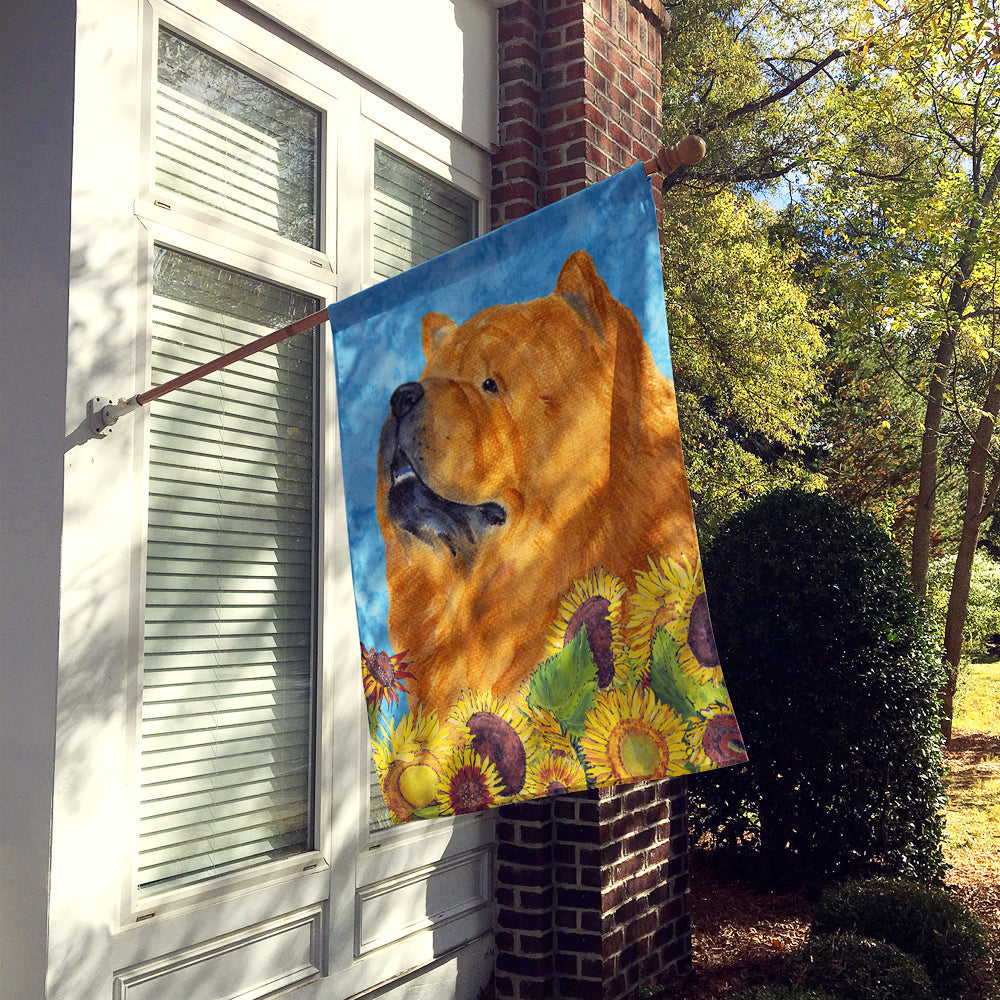 Chow Chow in Summer Flowers House Flag 28x40 Porch Sleeve Pole Decorative Outside Yard Banner Artwork Wall Hanging, Polyester