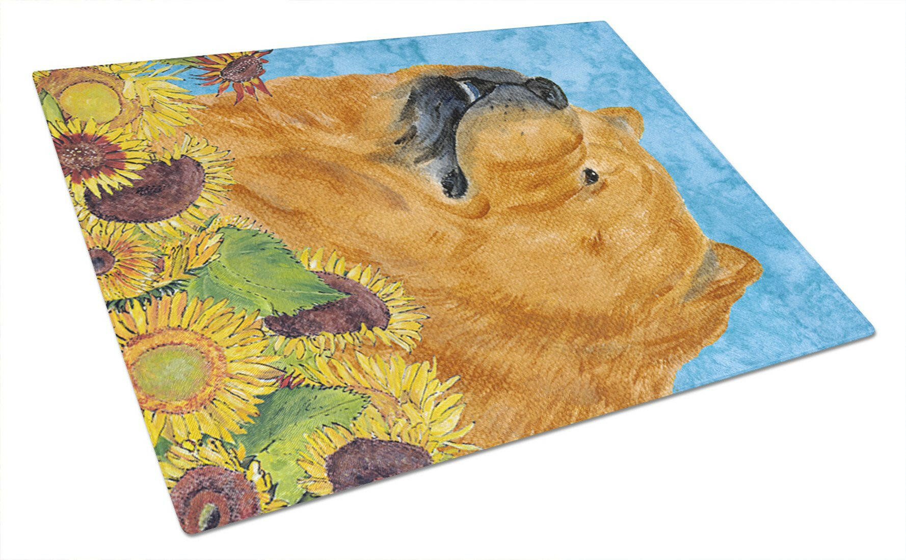 Chow Chow in Summer Flowers Cutting Board Tempered Glass Kitchen Cutting Surface, Heat Resistant Chopping, Non-Slip Feet, Food Prep & Serving