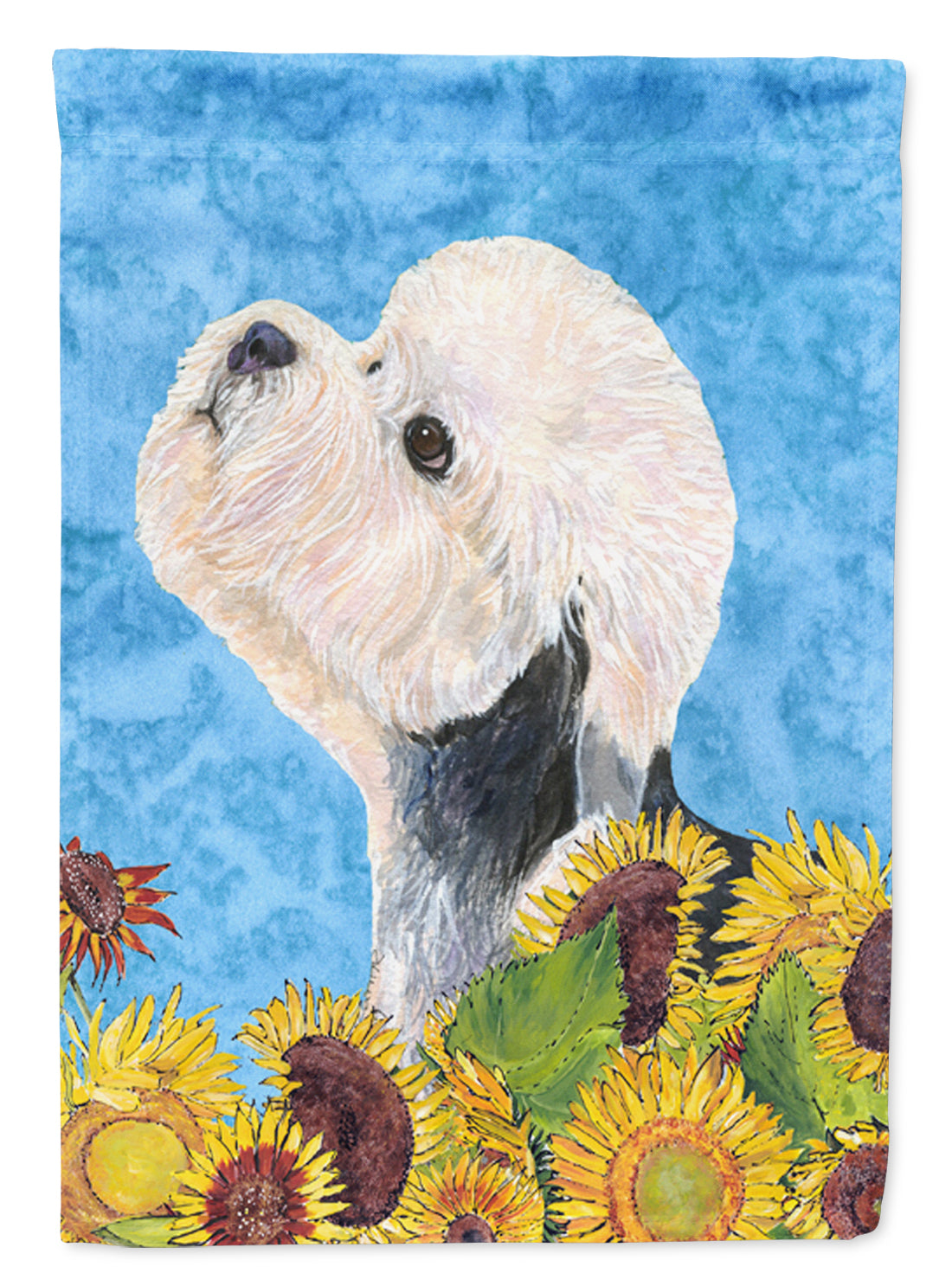 Dandie Dinmont Terrier in Summer Flowers House Flag 28x40 Porch Sleeve Pole Decorative Outside Yard Banner Artwork Wall Hanging, Polyester