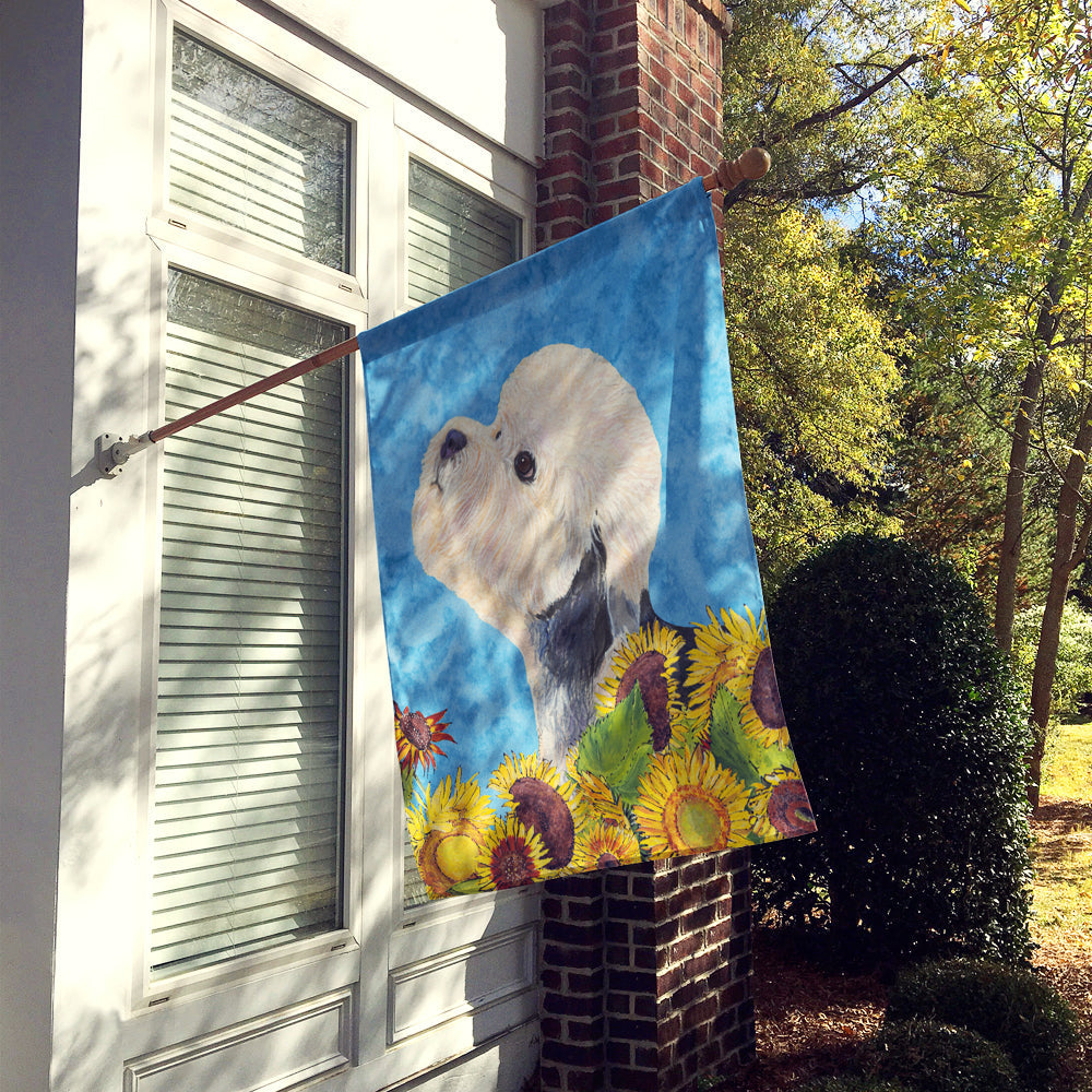 Dandie Dinmont Terrier in Summer Flowers House Flag 28x40 Porch Sleeve Pole Decorative Outside Yard Banner Artwork Wall Hanging, Polyester