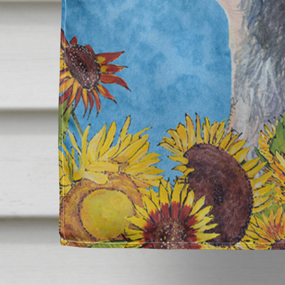 Dandie Dinmont Terrier in Summer Flowers House Flag 28x40 Porch Sleeve Pole Decorative Outside Yard Banner Artwork Wall Hanging, Polyester