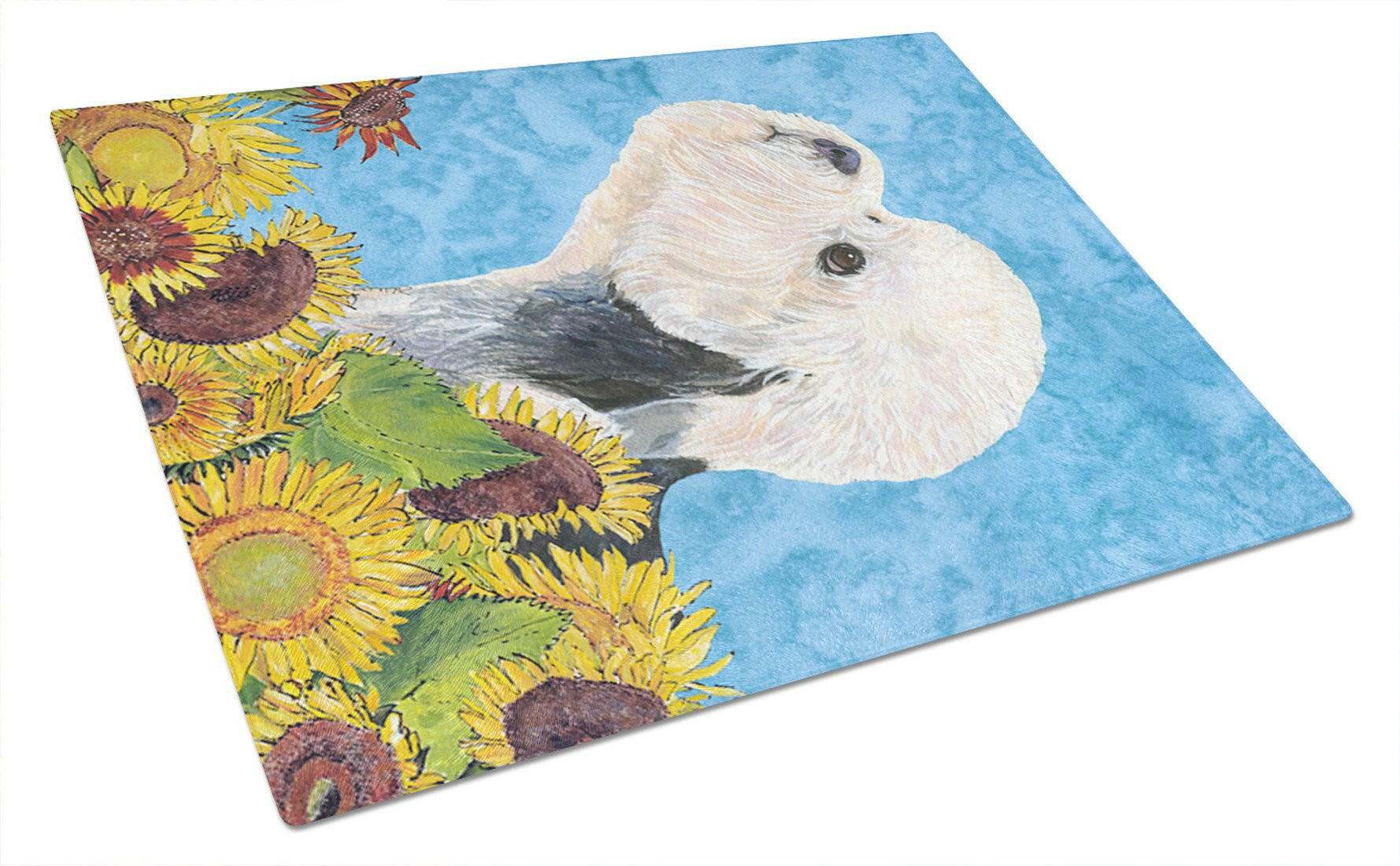 Dandie Dinmont Terrier in Summer Flowers Cutting Board Tempered Glass Kitchen Cutting Surface, Heat Resistant Chopping, Non-Slip Feet, Food Prep & Serving