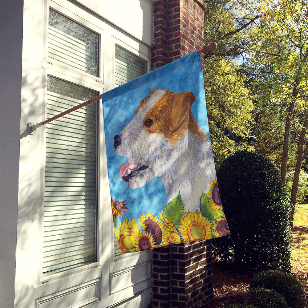 Jack Russell Terrier in Summer Flowers House Flag 28x40 Porch Sleeve Pole Decorative Outside Yard Banner Artwork Wall Hanging, Polyester