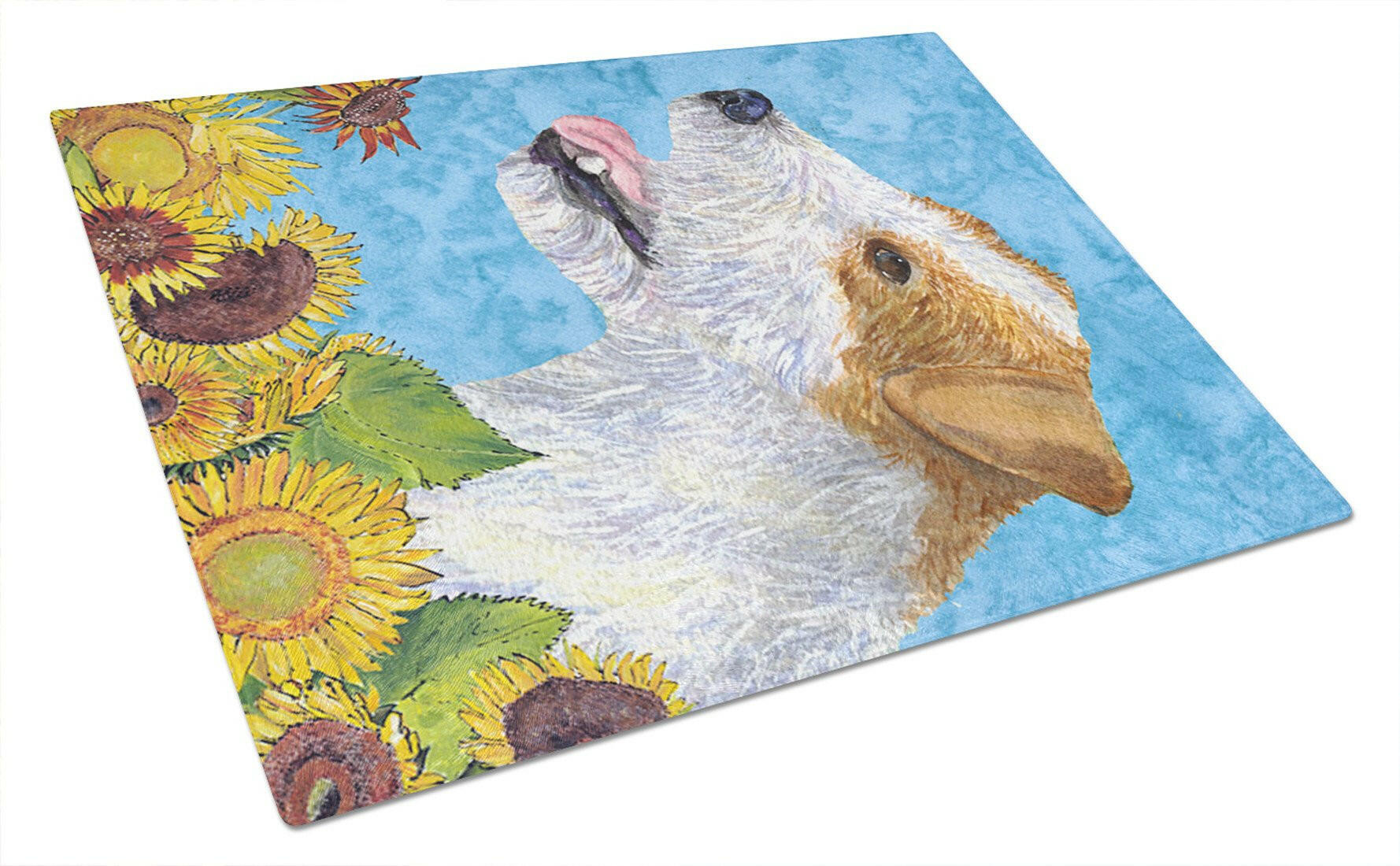 Jack Russell Terrier in Summer Flowers Cutting Board Tempered Glass Kitchen Cutting Surface, Heat Resistant Chopping, Non-Slip Feet, Food Prep & Serving