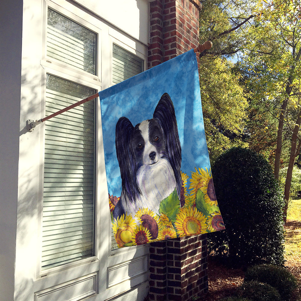 Papillon in Summer Flowers House Flag 28x40 Porch Sleeve Pole Decorative Outside Yard Banner Artwork Wall Hanging, Polyester